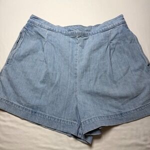 Madewell Womens Light Wash Pleated Pull-On Cotton Denim Shorts Size L